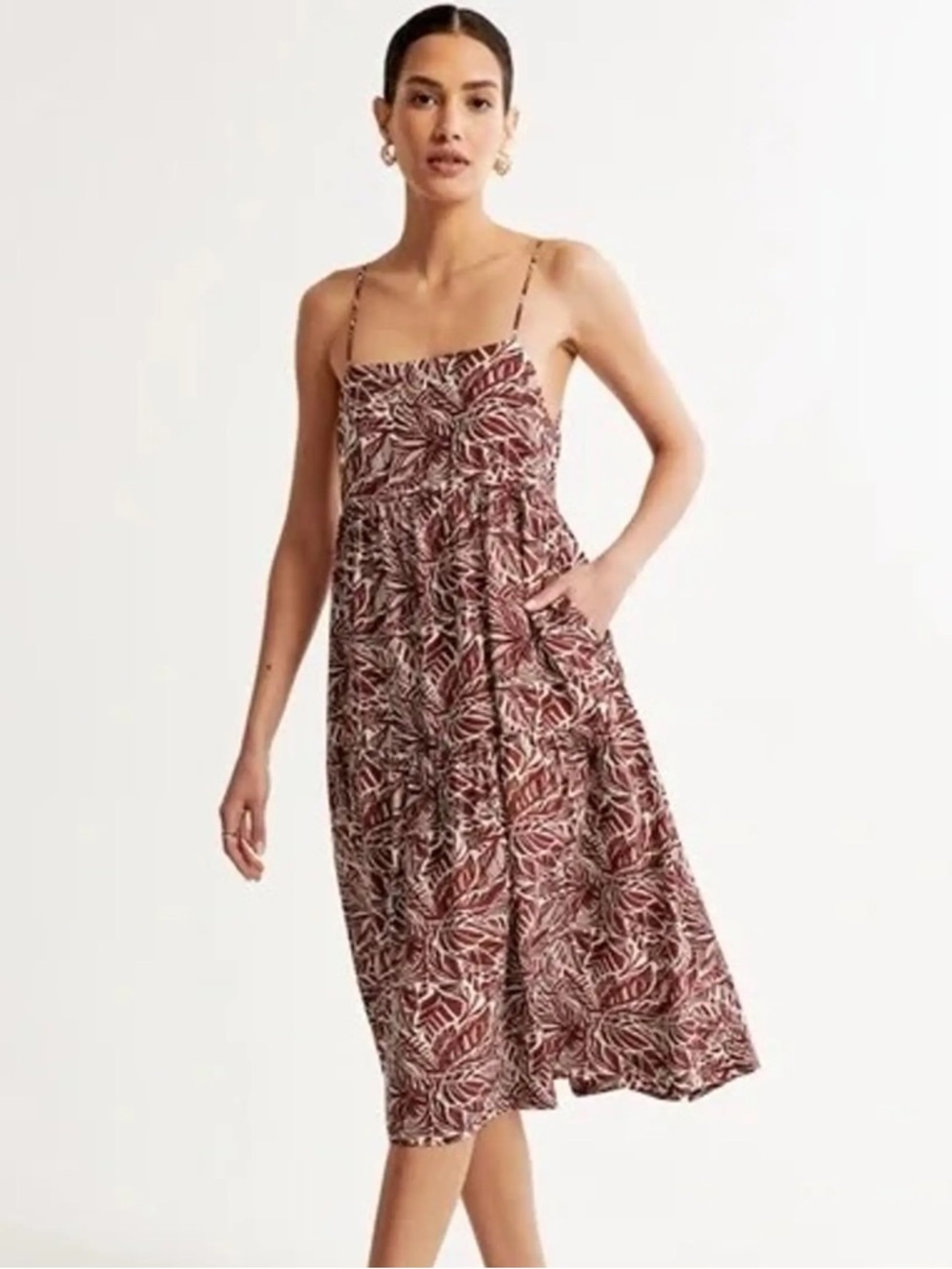 Abercrombie & Fitch Brown White Floral Trapeze Midi Dress - Size S